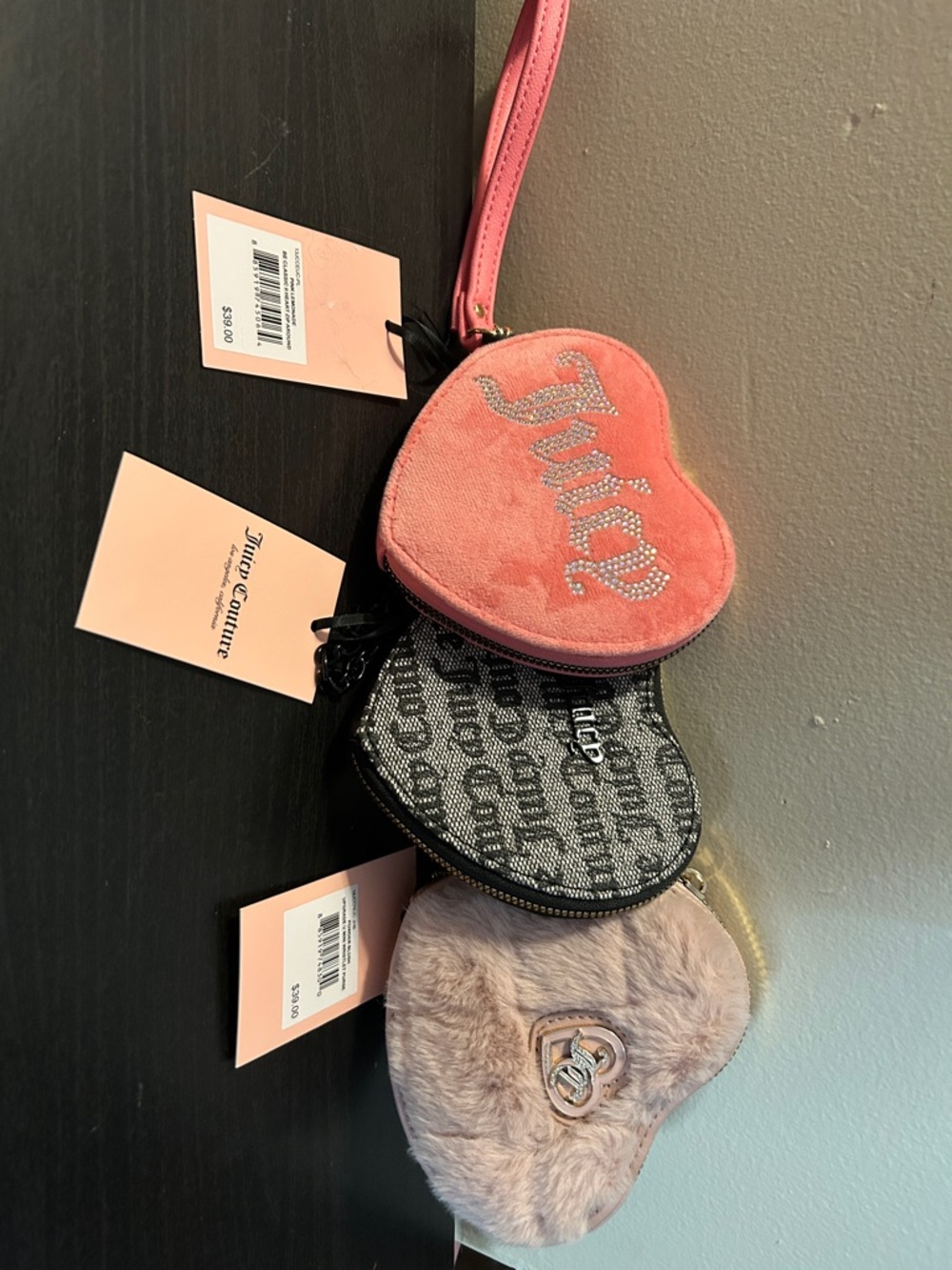 Juicy Couture Heart Wristlet Set - Pink, Black & Blush